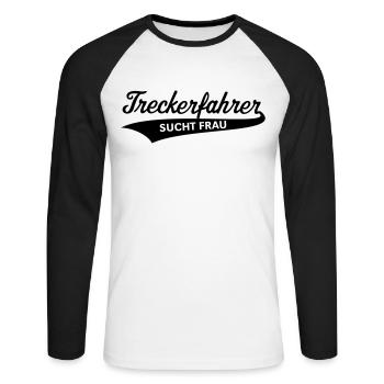 Treckerfahrer – Sucht Frau (Trecker / Traktor) - Unisex Baseballshirt langarm - Weiß/Schwarz - Vorne - Nik (191cm)