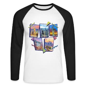 Frankfurt Germany City Skyline Collage - Unisex Long Sleeve Baseball T-Shirt - white/black - Front - Nik (191cm)