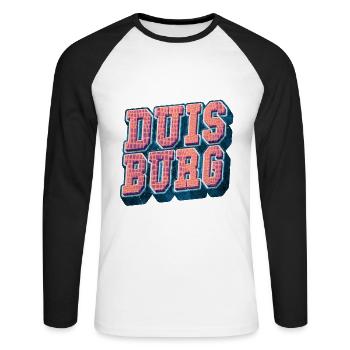 Duisburg Allemagne City Font Vintage Rétro - T-shirt baseball manches longues Homme - blanc/noir - Devant - Nik (191cm)