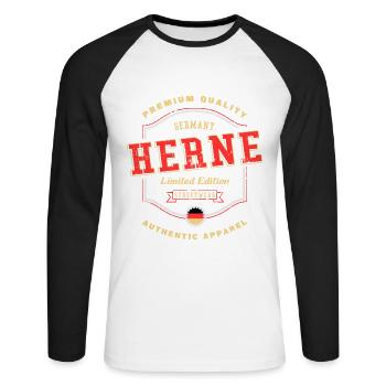 Herne Germany City Font Vintage Retro - Unisex Long Sleeve Baseball T-Shirt - white/black - Front - Nik (191cm)
