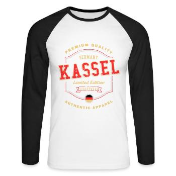 Kassel Deutschland Stadt Schrift Vintage Retro - Unisex Baseballshirt langarm - Weiß/Schwarz - Vorne - Nik (191cm)