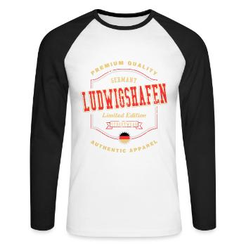 Ludwigshafen Allemagne Ville Vintage Rétro - T-shirt baseball manches longues Homme - blanc/noir - Devant - Nik (191cm)