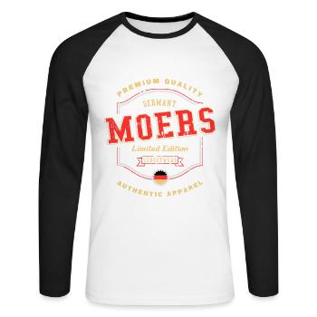 Moers Allemagne City Font Vintage Rétro - T-shirt baseball manches longues Homme - blanc/noir - Devant - Nik (191cm)