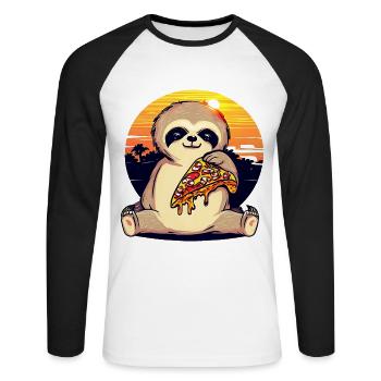 Pizza Faultier im Sonnenuntergang - Unisex Baseballshirt langarm - Weiß/Schwarz - Vorne - Nik (191cm)