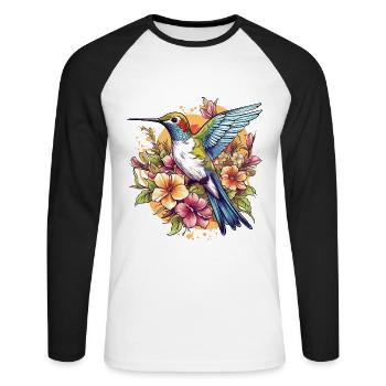 Hummingbird Flowers Bird Animal Art Watercolor Colorful - Unisex Long Sleeve Baseball T-Shirt - white/black - Front - Nik (191cm)