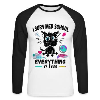 Letzter Schultag, Ich habe die Schule überlebt - Unisex Baseballshirt langarm - Weiß/Schwarz - Vorne - Nik (191cm)