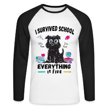 Letzter Schultag, Ich habe die Schule überlebt - Unisex Baseballshirt langarm - Weiß/Schwarz - Vorne - Nik (191cm)