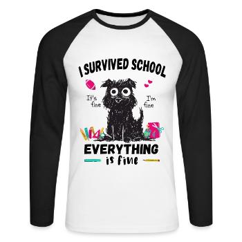 Letzter Schultag, Ich habe die Schule überlebt - Unisex Baseballshirt langarm - Weiß/Schwarz - Vorne - Nik (191cm)