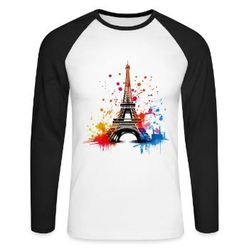 Paris, Eiffel Tower, France, City, Skyline, Art - Unisex Long Sleeve Baseball T-Shirt - white/black - Front - Nik (191cm)