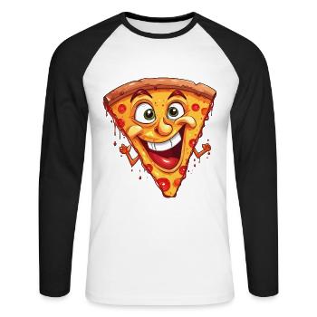 Pizza Pizza Slice Face Laughs Pizzeria Funny - Unisex Long Sleeve Baseball T-Shirt - white/black - Front - Nik (191cm)