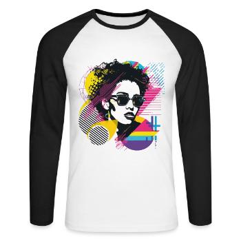 Frau Sonnenbrille Kunst Mode Modern Trend Bunt - Unisex Baseballshirt langarm - Weiß/Schwarz - Vorne - Nik (191cm)