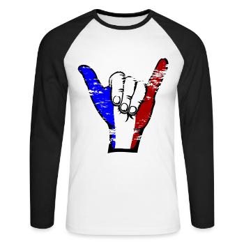 Frankreich Flagge Surfing Symbol used - Unisex Baseballshirt langarm - Weiß/Schwarz - Vorne - Nik (191cm)