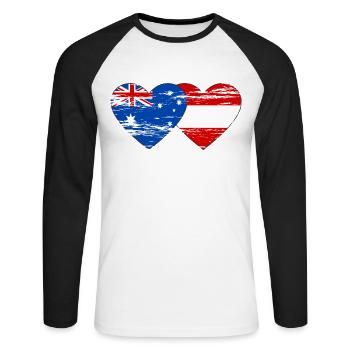 Australie Autriche Drapeau Coeur Drapeau utilisé - T-shirt baseball manches longues Homme - blanc/noir - Devant - Nik (191cm)