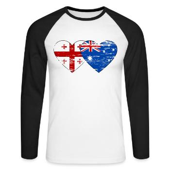 Drapeau de la Géorgie Australie Drapeau en forme de cœur utilisé - T-shirt baseball manches longues Homme - blanc/noir - Devant - Nik (191cm)