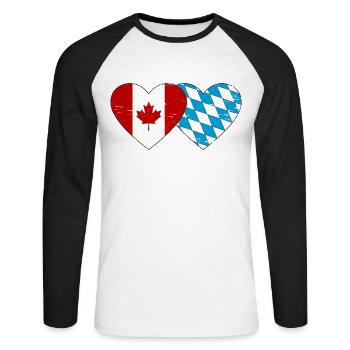 Drapeau Canada Bavière Coeur utilisé - T-shirt baseball manches longues Homme - blanc/noir - Devant - Nik (191cm)