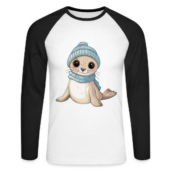 phoque mignon mignon bébé enfants animal dessin animé - T-shirt baseball manches longues Homme - blanc/noir - Devant - Nik (191cm)