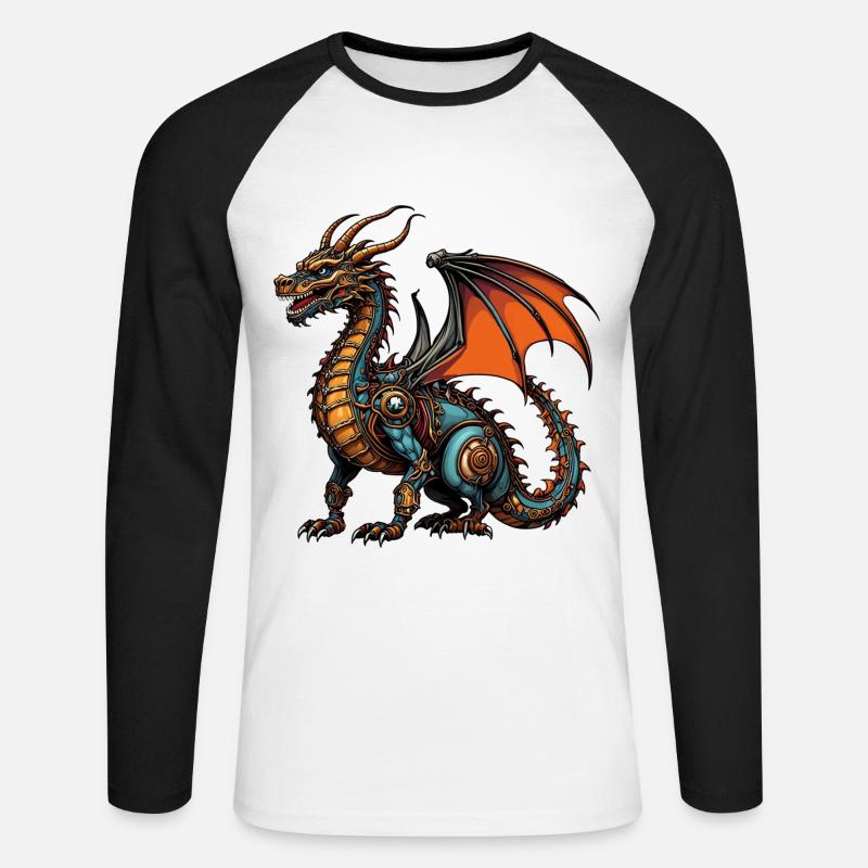 Drache - Unisex Baseballshirt langarm - Weiß/Schwarz