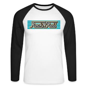 Rock 'N' Roll Retro Typography Logo - Unisex Long Sleeve Baseball T-Shirt - white/black - Front - Nik (191cm)