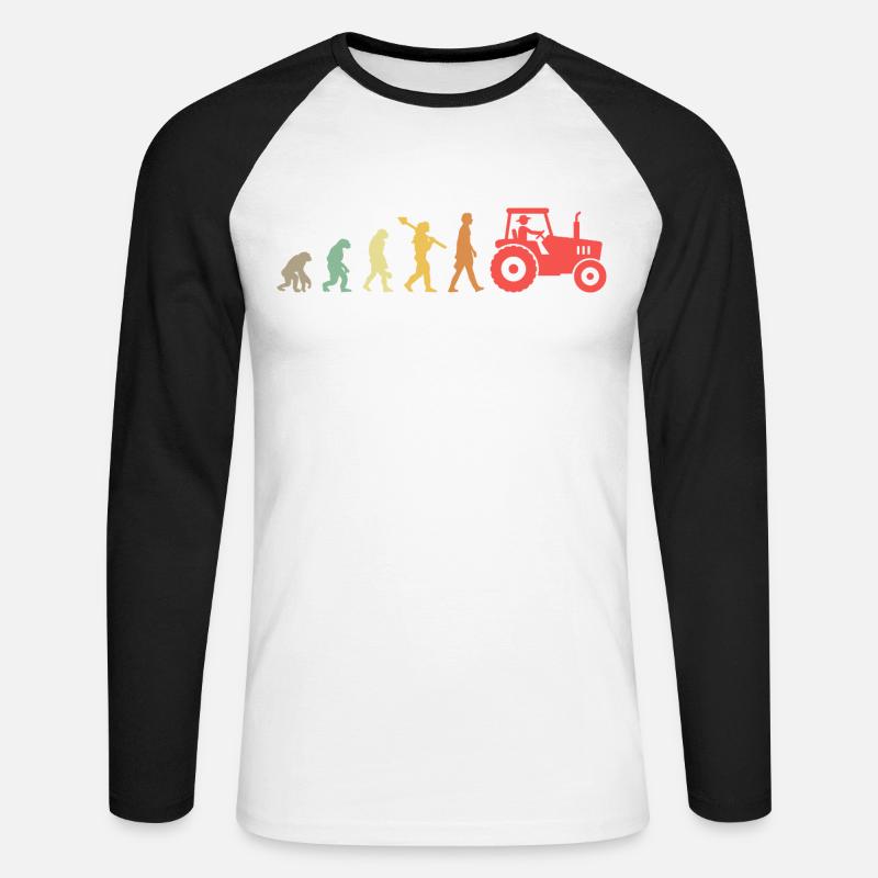 Evolution Tractor _ Farmer - Unisex Baseballshirt langarm - Weiß/Schwarz