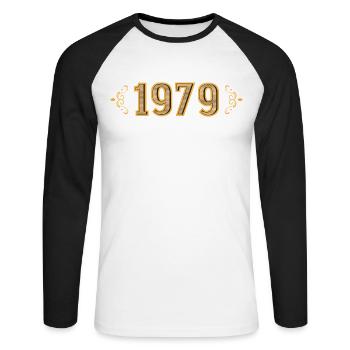 Legende seit 1979, Retro 1979 - Unisex Baseballshirt langarm - Weiß/Schwarz - Vorne - Nik (191cm)