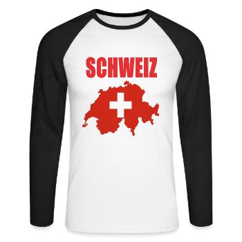 Schweiz Design - Unisex Baseballshirt langarm - Weiß/Schwarz - Vorne - Nik (191cm)
