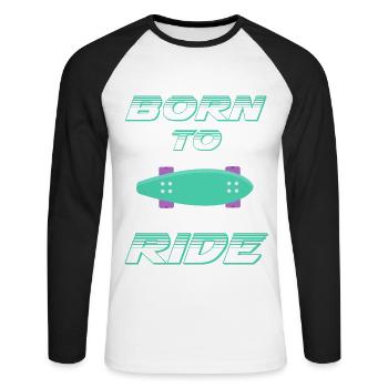 né pour rouler born to ride skateboard skate - T-shirt baseball manches longues Homme - blanc/noir - Devant - Nik (191cm)