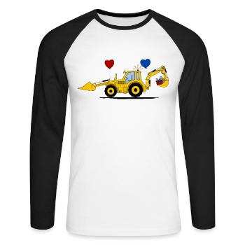 Geburtstag Bagger Traktor - Unisex Baseballshirt langarm - Weiß/Schwarz - Vorne - Nik (191cm)