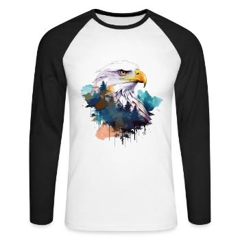 Adler Adlerkopf Natur Wildnis Wald Bäume Kunst - Unisex Baseballshirt langarm - Weiß/Schwarz - Vorne - Nik (191cm)