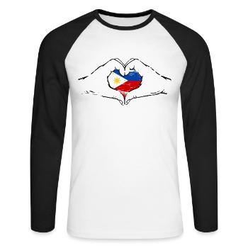 Drapeau des Philippines en forme de coeur utilisé - T-shirt baseball manches longues Homme - blanc/noir - Devant - Nik (191cm)