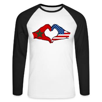 Forme de coeur Maroc USA avec les mains - T-shirt baseball manches longues Homme - blanc/noir - Devant - Nik (191cm)