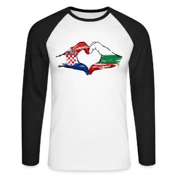 Croatie Bulgarie forme de coeur avec les mains utilisées - T-shirt baseball manches longues Homme - blanc/noir - Devant - Nik (191cm)