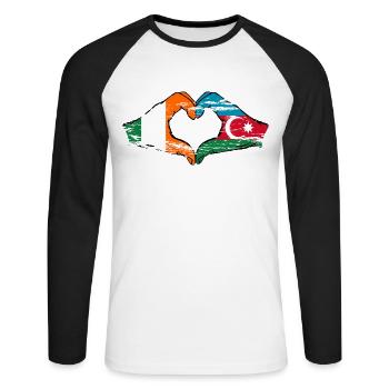 Irland Aserbaidschan Herzform mit Hände used - Unisex Baseballshirt langarm - Weiß/Schwarz - Vorne - Nik (191cm)