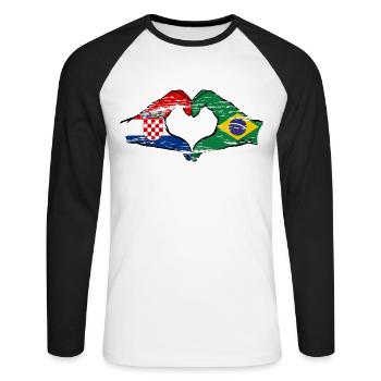 Croatie Brésil Drapeau Mains Coeur Forme Utilisé - T-shirt baseball manches longues Homme - blanc/noir - Devant - Nik (191cm)
