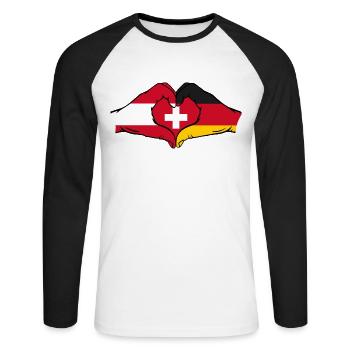 Austria Switzerland Germany Flag Hands Heart - Unisex Long Sleeve Baseball T-Shirt - white/black - Front - Nik (191cm)