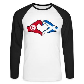 Tunisie Ecosse Drapeau Mains Forme Coeur - T-shirt baseball manches longues Homme - blanc/noir - Devant - Nik (191cm)