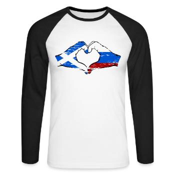Ecosse Russie Drapeau Mains Coeur Forme D’occasion - T-shirt baseball manches longues Homme - blanc/noir - Devant - Nik (191cm)