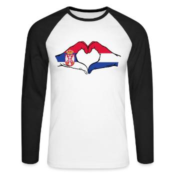 Serbia Holland Flag Hands Heart Shape - Unisex Long Sleeve Baseball T-Shirt - white/black - Front - Nik (191cm)