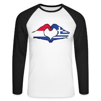 Holland Greece Flag Hands Heart Shape - Unisex Long Sleeve Baseball T-Shirt - white/black - Front - Nik (191cm)