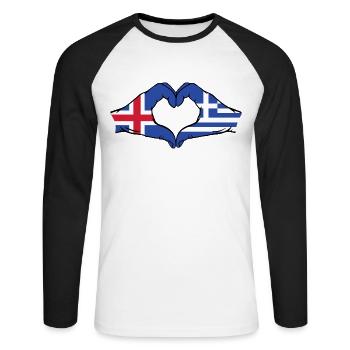 Iceland Greece Flag Hands Heart Shape - Unisex Long Sleeve Baseball T-Shirt - white/black - Front - Nik (191cm)