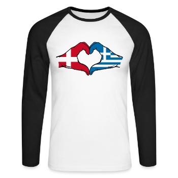Denmark Greece Flag Hands Heart Shape - Unisex Long Sleeve Baseball T-Shirt - white/black - Front - Nik (191cm)