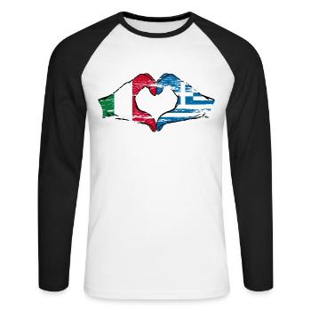 Italy Greece Flag Hands Heart Shape Used - Unisex Long Sleeve Baseball T-Shirt - white/black - Front - Nik (191cm)