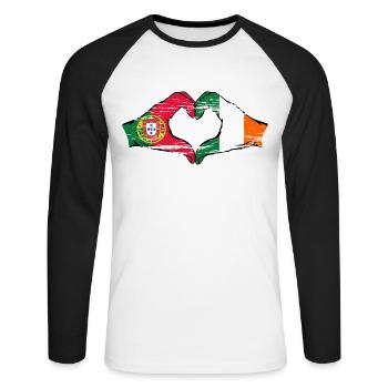Portugal Irlande Drapeau Mains Coeur Forme Utilisé - T-shirt baseball manches longues Homme - blanc/noir - Devant - Nik (191cm)
