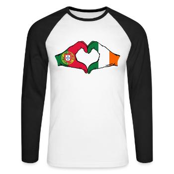Portugal Irland Flagge Hände Herzform - Unisex Baseballshirt langarm - Weiß/Schwarz - Vorne - Nik (191cm)