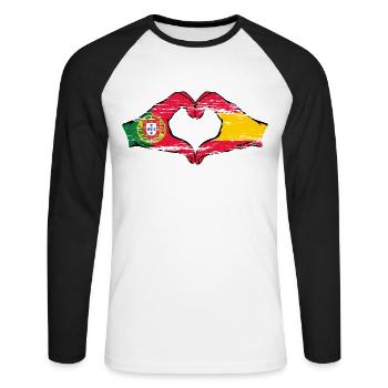 Portugal Espagne Drapeau Mains Coeur Forme Utilisé - T-shirt baseball manches longues Homme - blanc/noir - Devant - Nik (191cm)