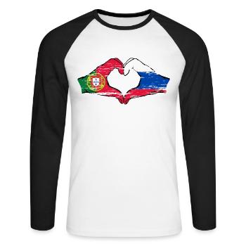 Portugal Russie Drapeau Mains Coeur Forme Utilisé - T-shirt baseball manches longues Homme - blanc/noir - Devant - Nik (191cm)