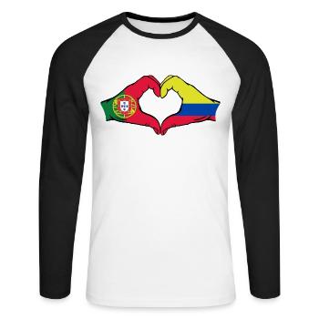 Portugal Colombie Drapeau Mains Coeur Forme Coeur - T-shirt baseball manches longues Homme - blanc/noir - Devant - Nik (191cm)