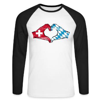Switzerland Bavaria Flag Hands Heart Shape Used - Unisex Long Sleeve Baseball T-Shirt - white/black - Front - Nik (191cm)