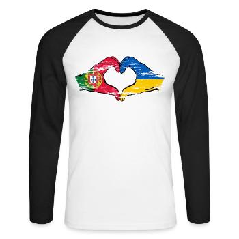 Portugal Ukraine Drapeau Coeur Forme Utilisé - T-shirt baseball manches longues Homme - blanc/noir - Devant - Nik (191cm)