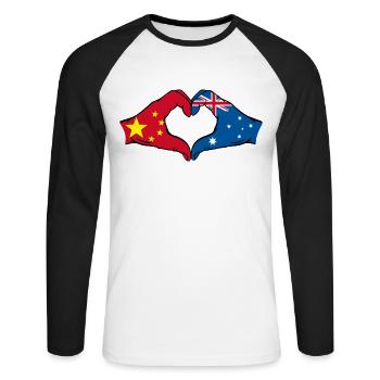 Forme de coeur du drapeau de la Chine et de l’Australie - T-shirt baseball manches longues Homme - blanc/noir - Devant - Nik (191cm)