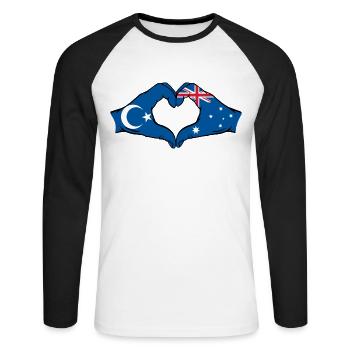 Drapeau ouïghour australien en forme de cœur - T-shirt baseball manches longues Homme - blanc/noir - Devant - Nik (191cm)